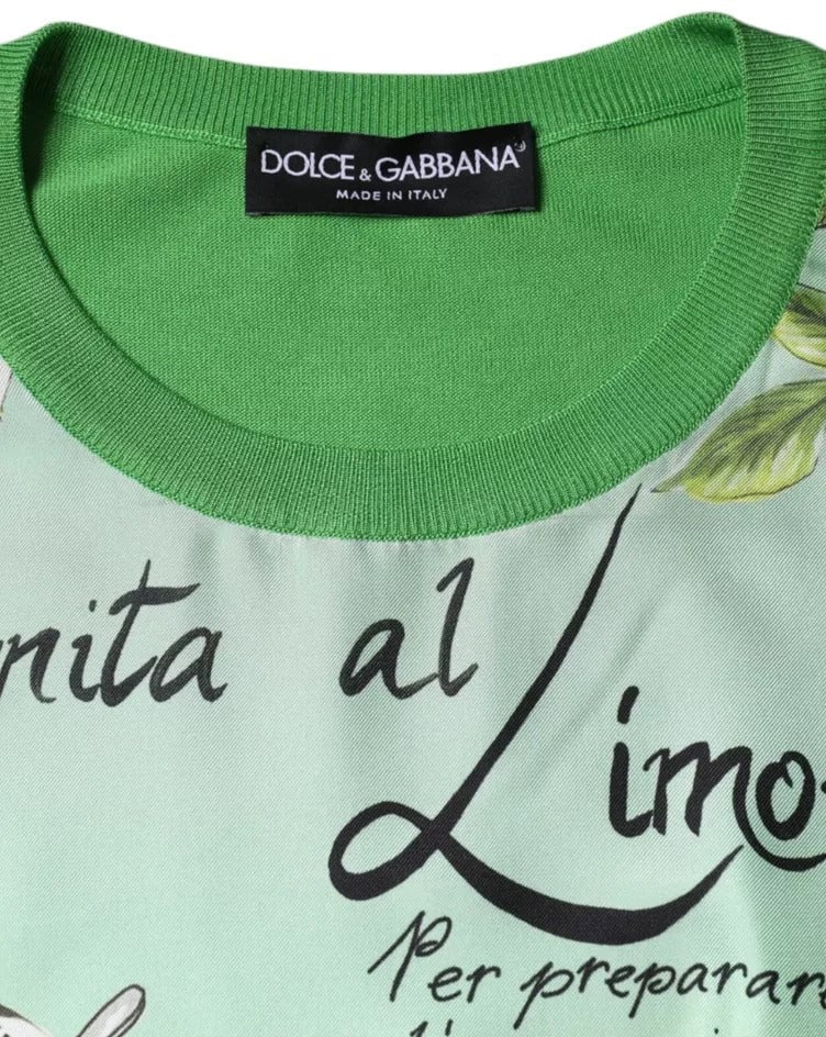 Dolce & Gabbana Green Silk Granita Al Limone Long Sleeves Sweater Groen
