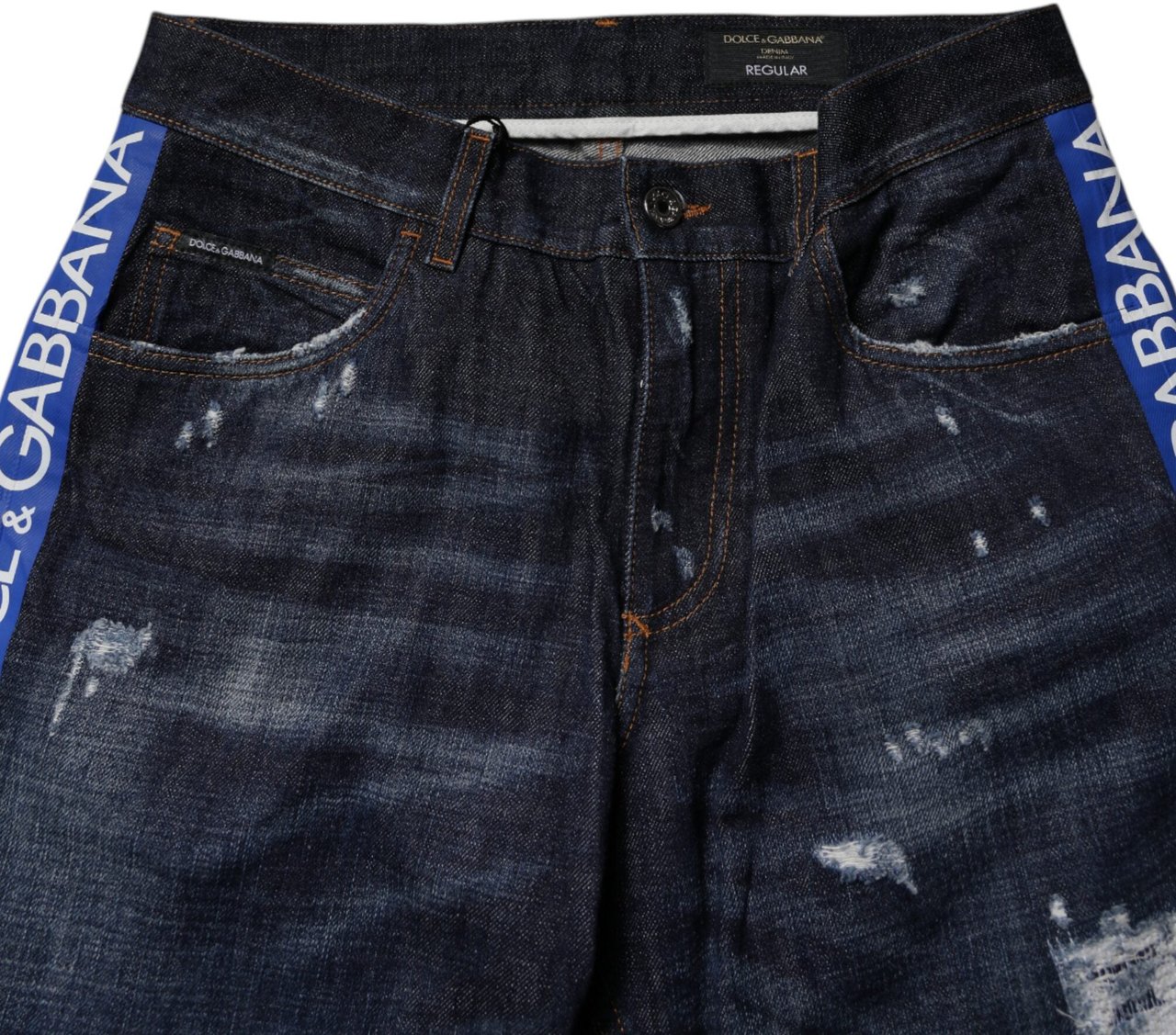Dolce & Gabbana Dark Blue Cotton Tattered Skinny Denim Jeans Zwart