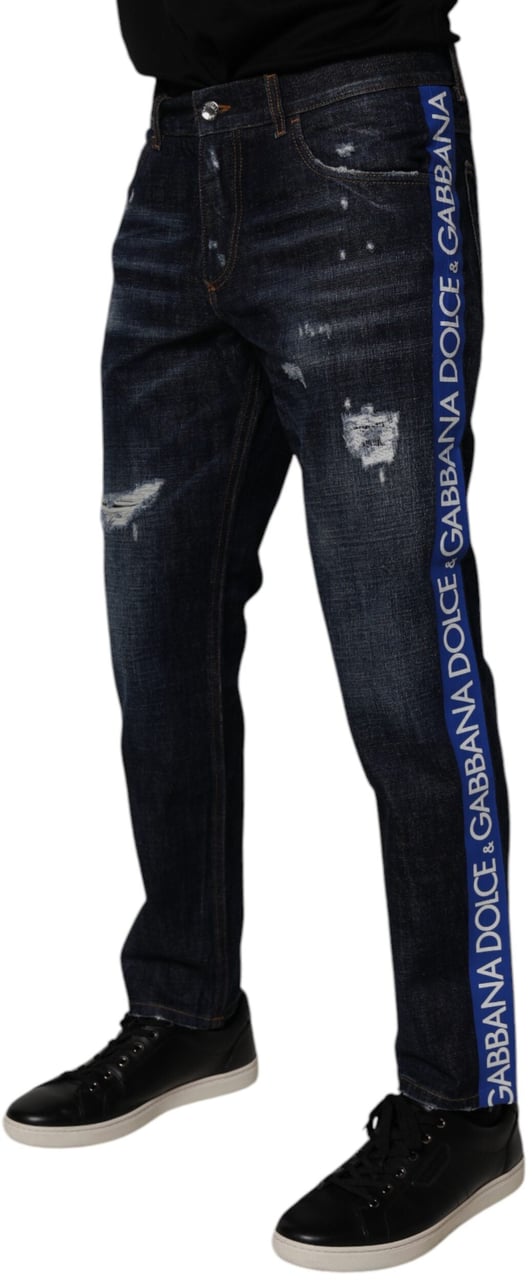 Dolce & Gabbana Dark Blue Cotton Tattered Skinny Denim Jeans Zwart