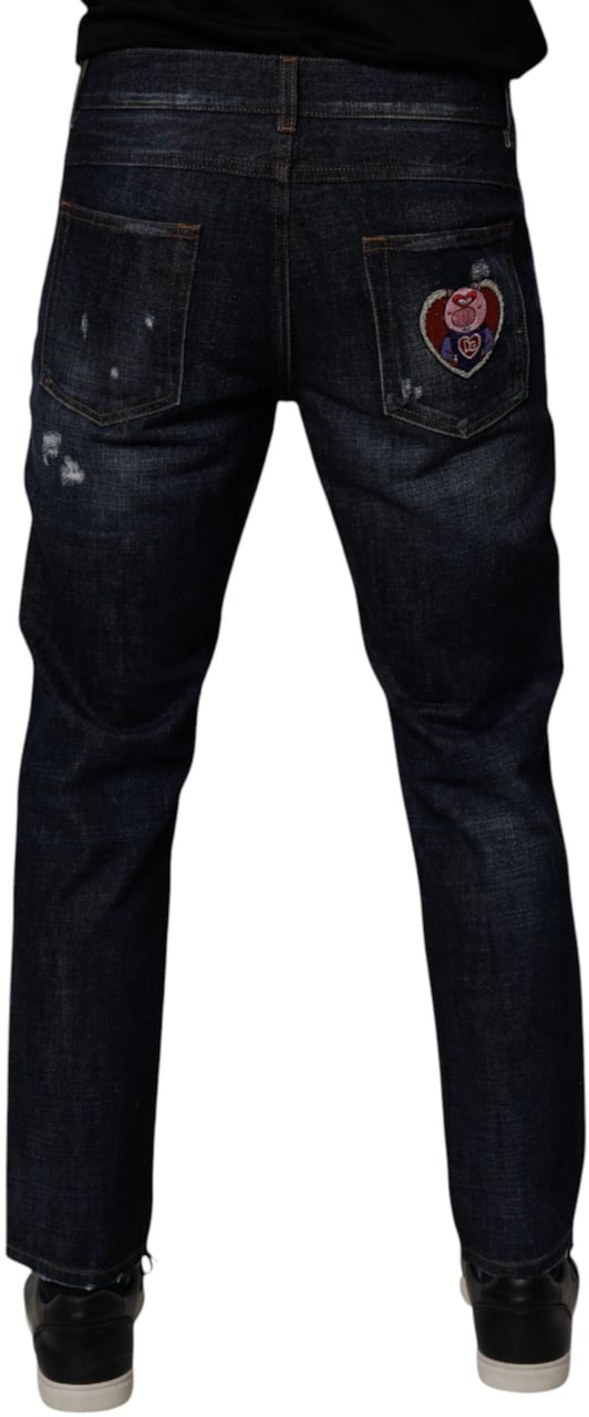 Dolce & Gabbana Dark Blue Cotton Tattered Skinny Denim Jeans Zwart