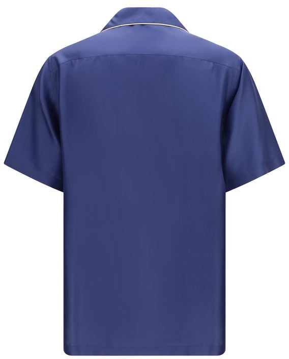 Dolce & Gabbana Blue Silk Shortsleeve Shirt Blauw