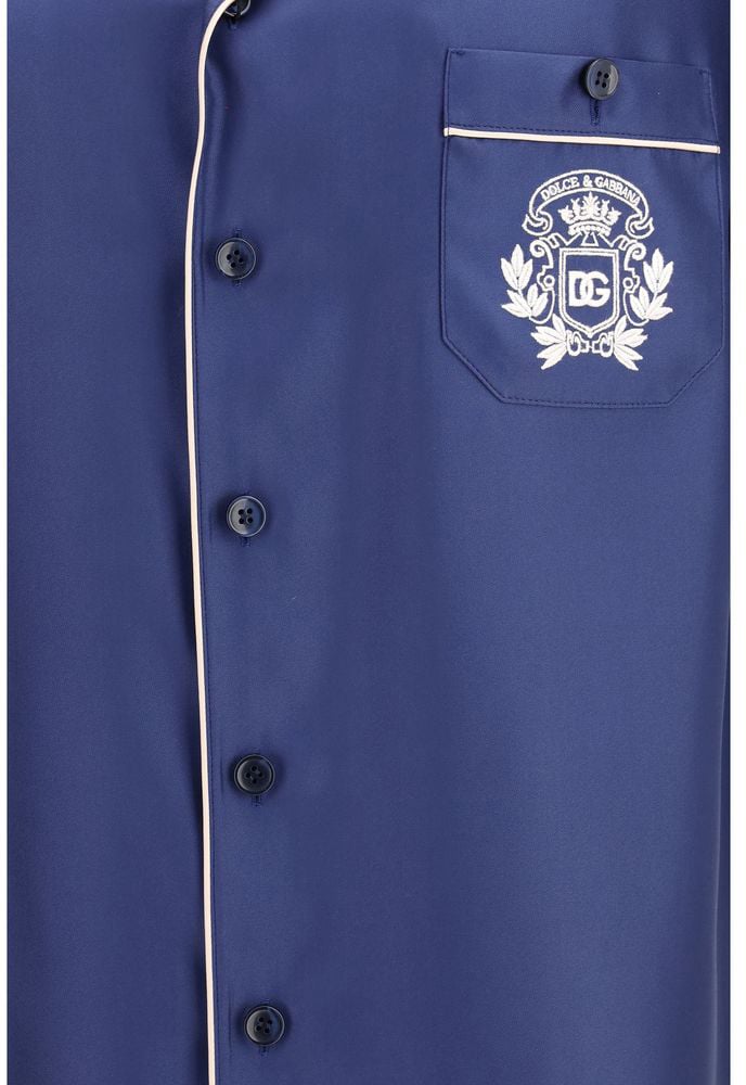 Dolce & Gabbana Blue Silk Shortsleeve Shirt Blauw