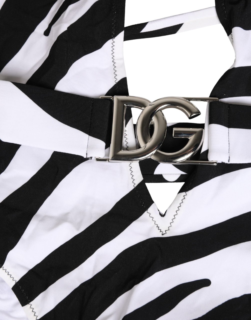 Dolce & Gabbana Black White Zebra Deep V-Neck One Piece Swimwear Zwart