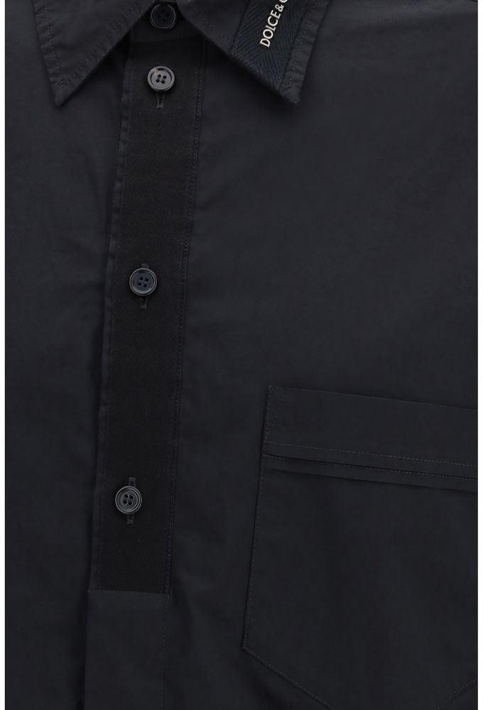 Dolce & Gabbana Black Cotton Dress Shirt Zwart