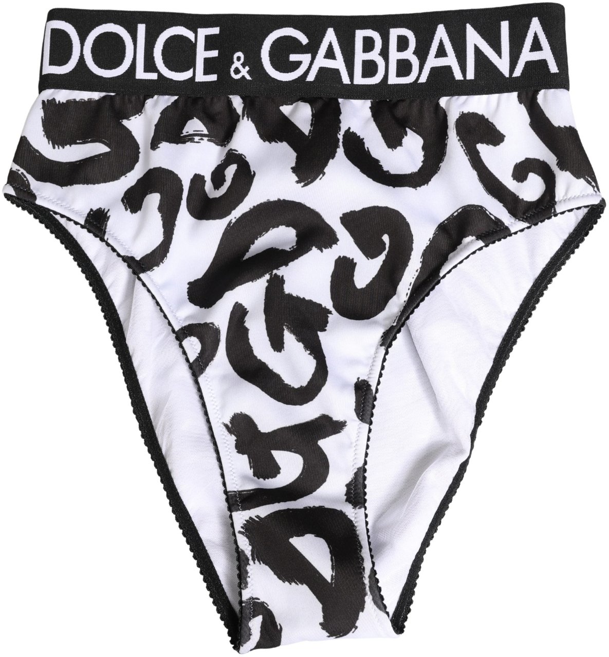 Dolce & Gabbana Black White Graphic Logo High Brief Underwear Zwart