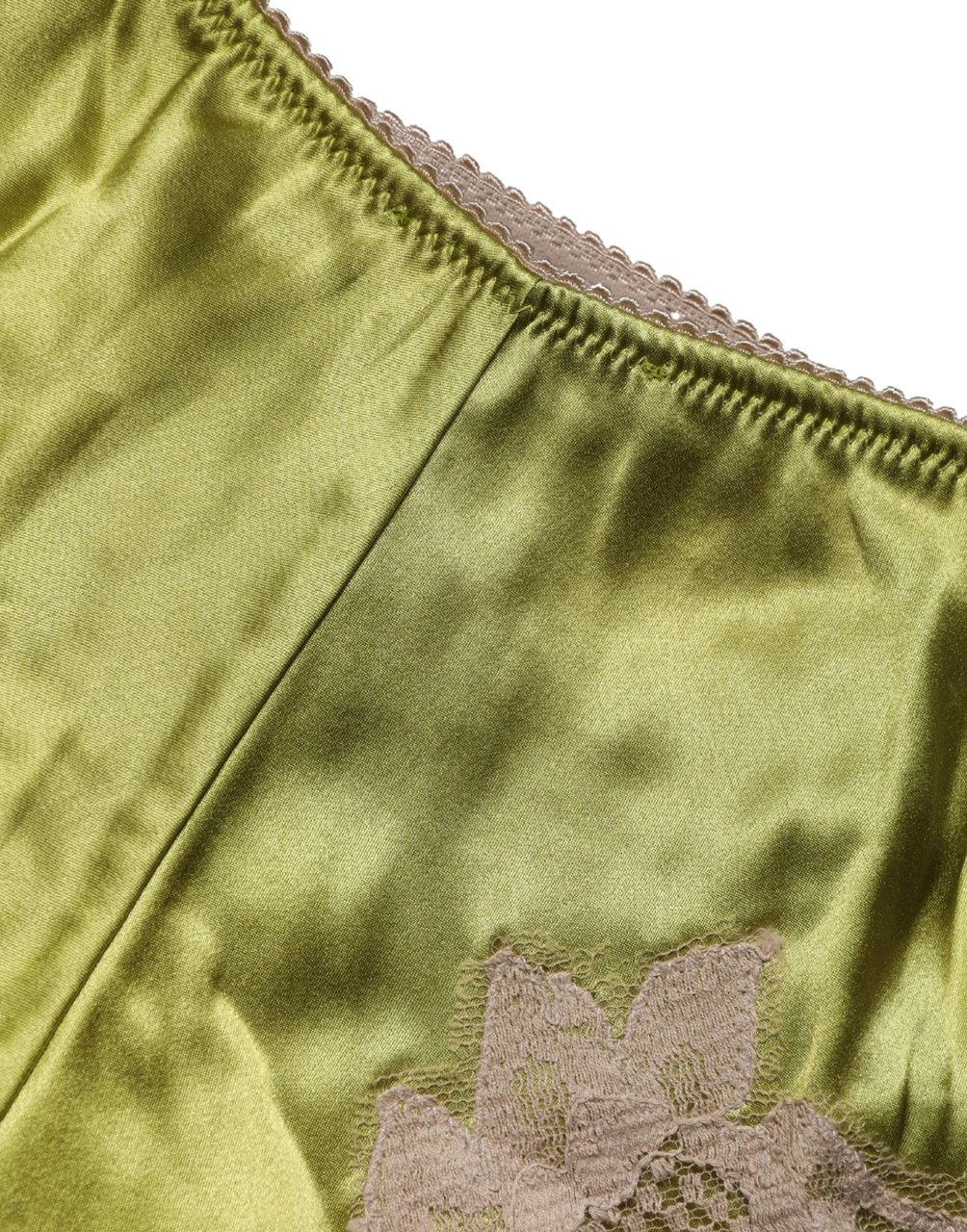 Dolce & Gabbana Underwear Green Silk Satin Floral Lace Panty Brief Groen