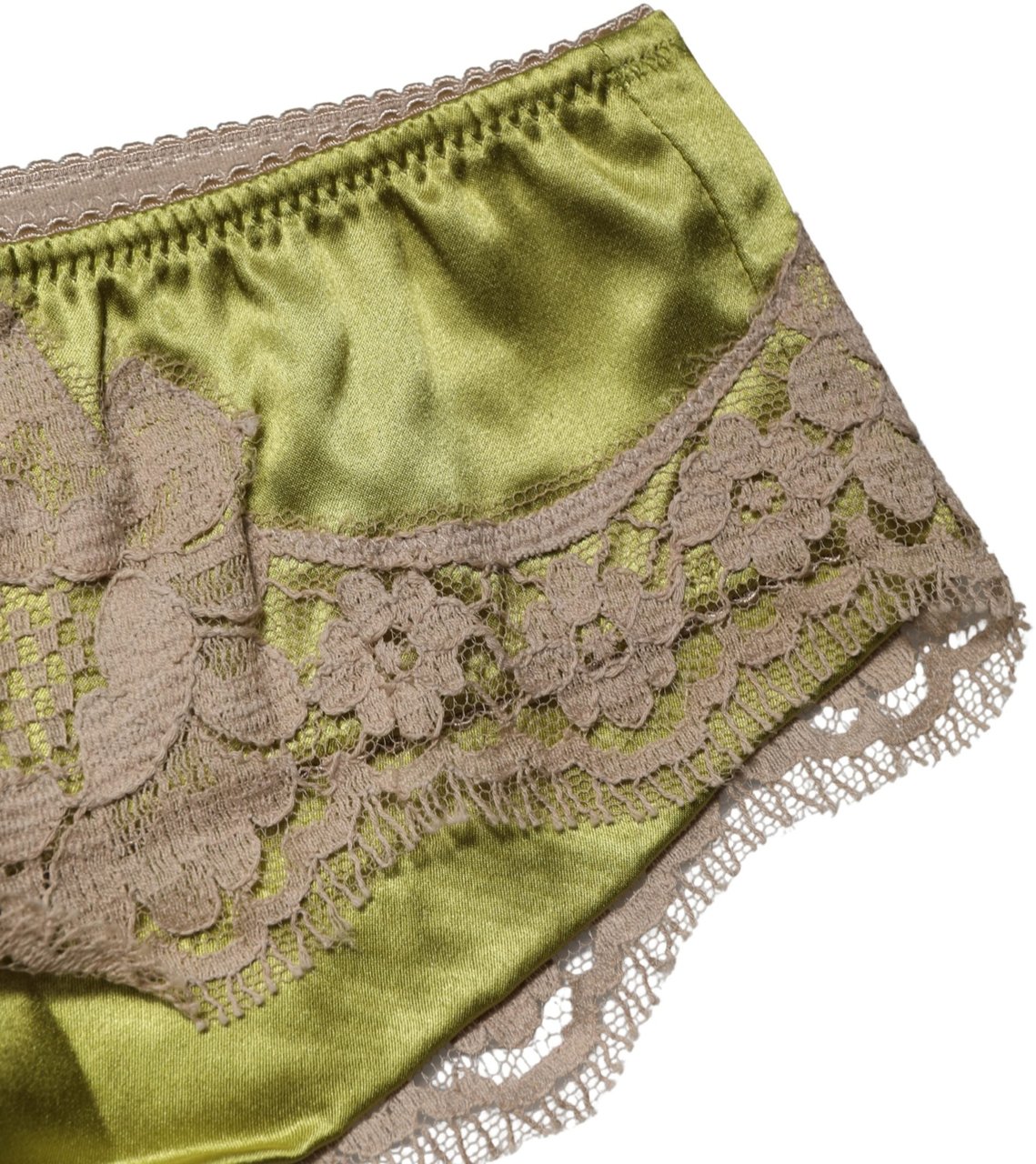 Dolce & Gabbana Underwear Green Silk Satin Floral Lace Panty Brief Groen