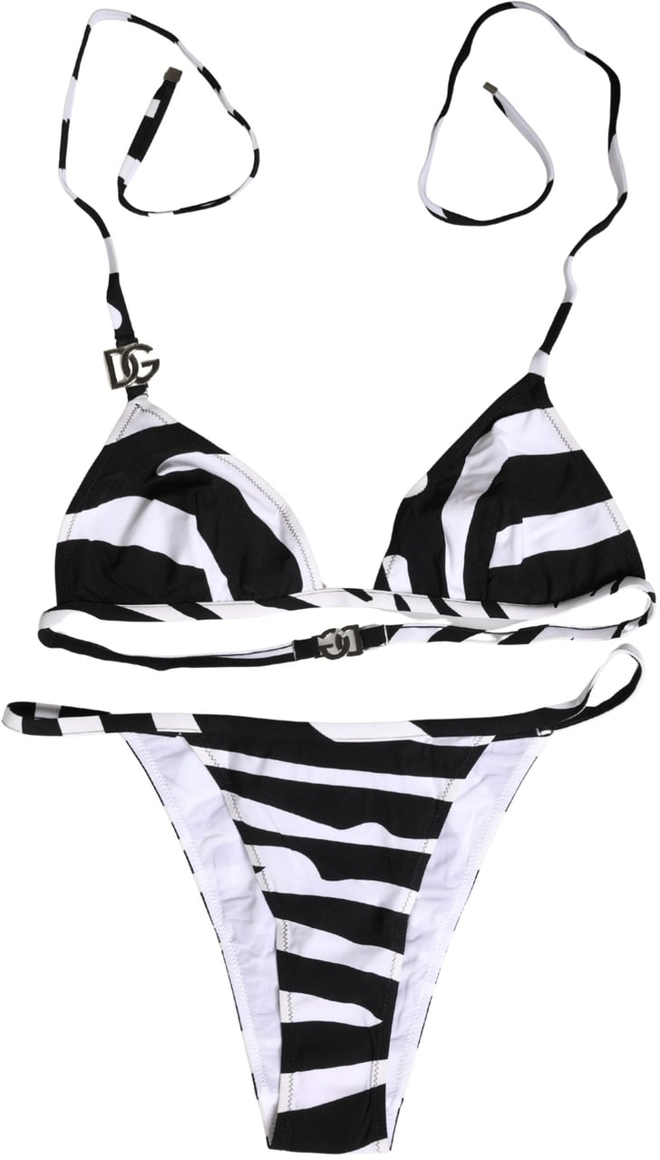 Dolce & Gabbana Black White Zebra Bikini Top Bottom Swimwear Zwart