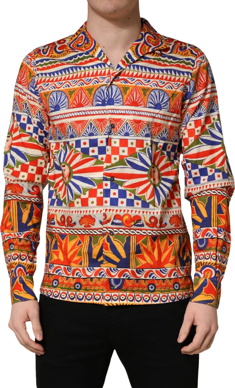 Dolce & Gabbana Multicolor Sicilian Carretto Twill Cotton Men Shirt Zwart