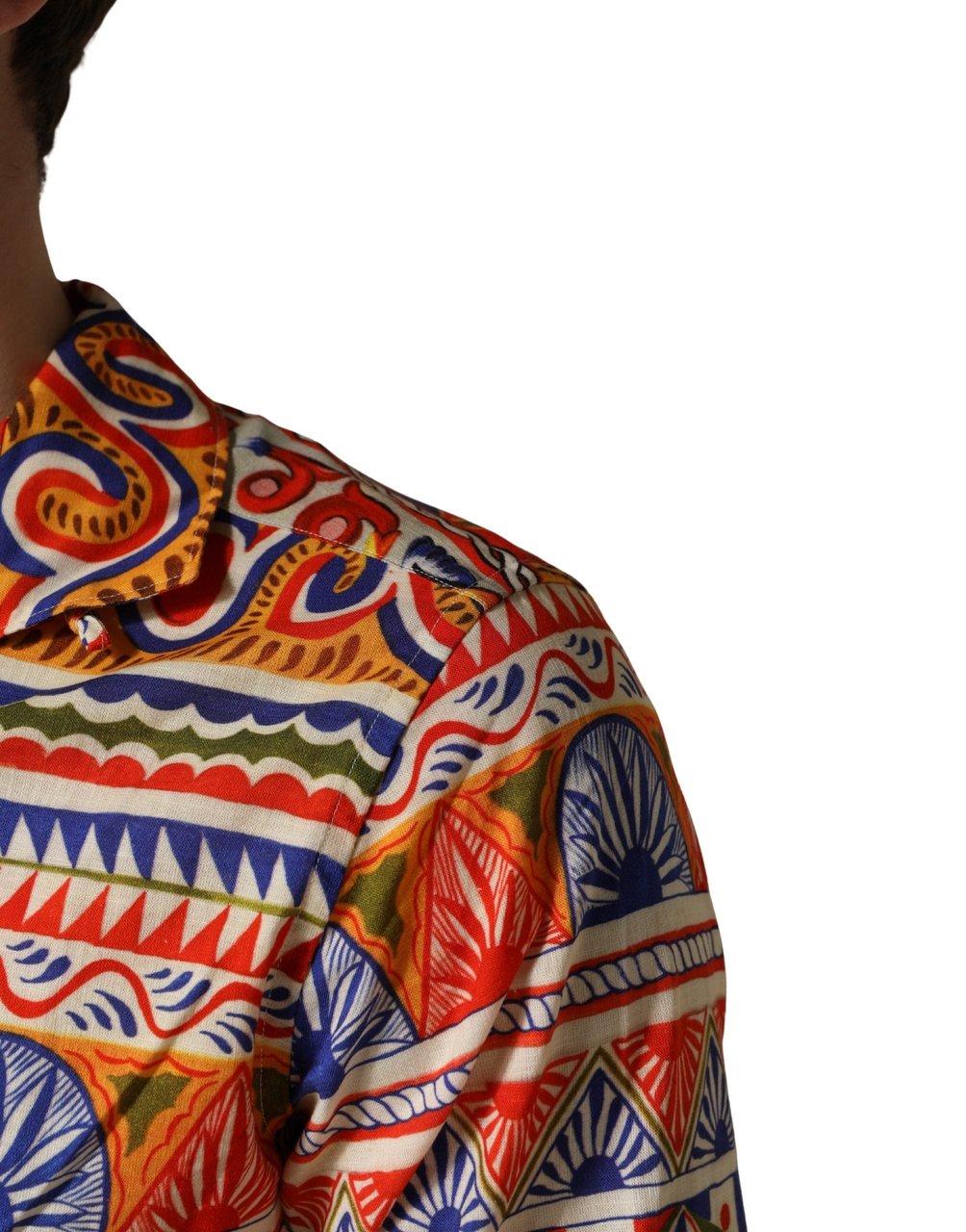 Dolce & Gabbana Multicolor Sicilian Carretto Twill Cotton Men Shirt Zwart