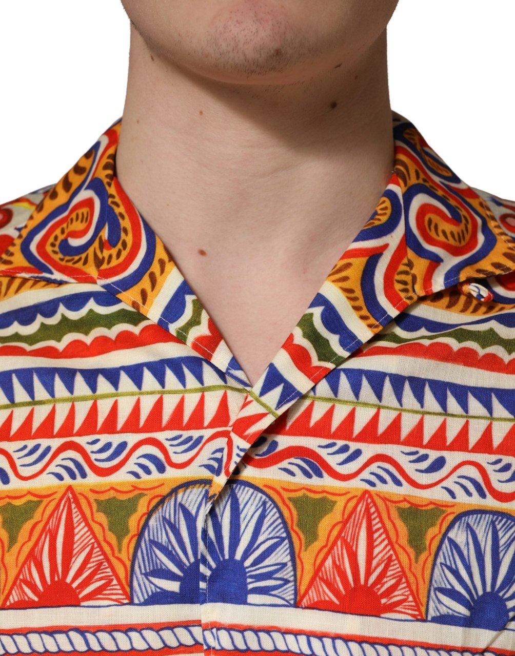Dolce & Gabbana Multicolor Sicilian Carretto Twill Cotton Men Shirt Zwart