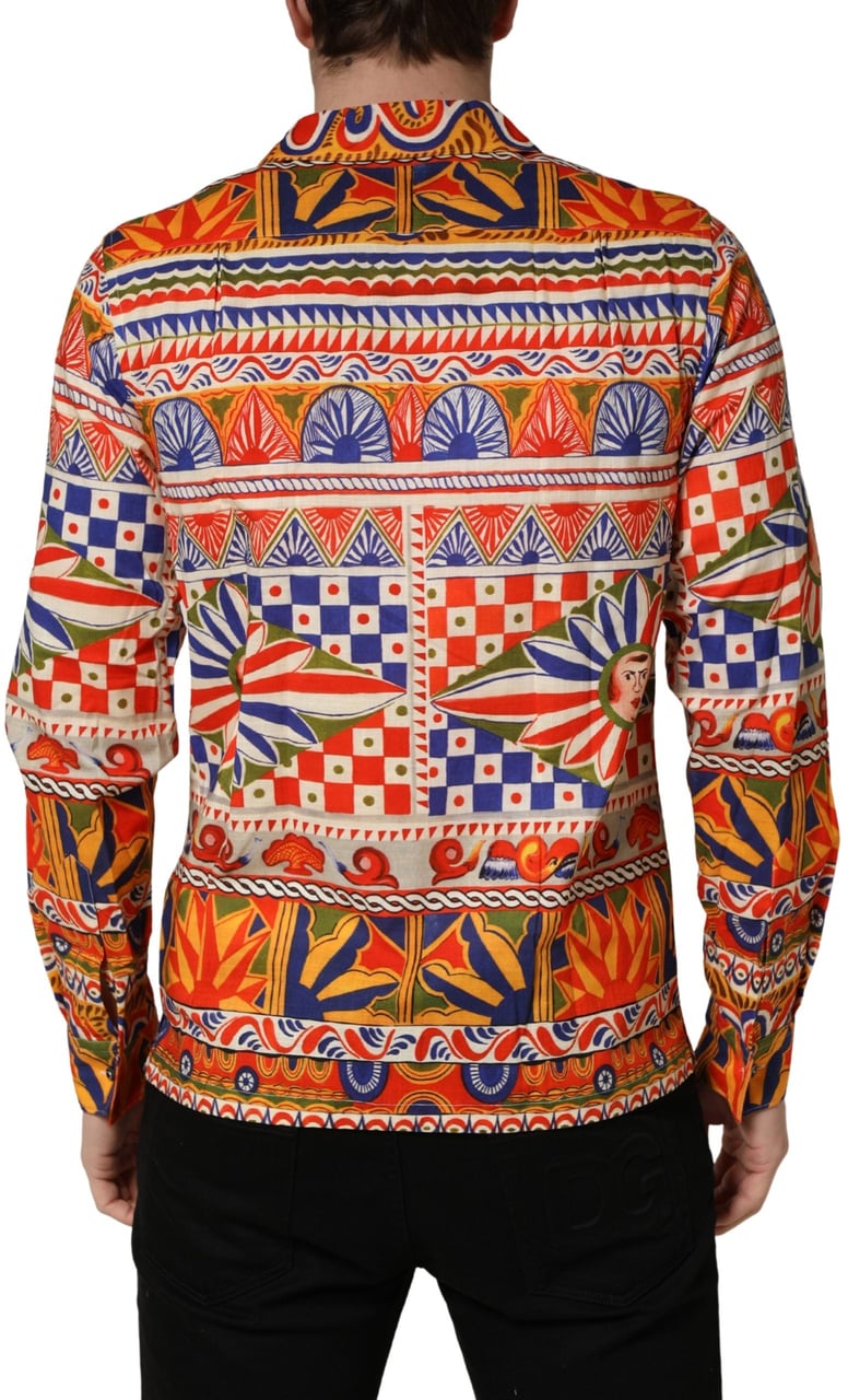 Dolce & Gabbana Multicolor Sicilian Carretto Twill Cotton Men Shirt Zwart