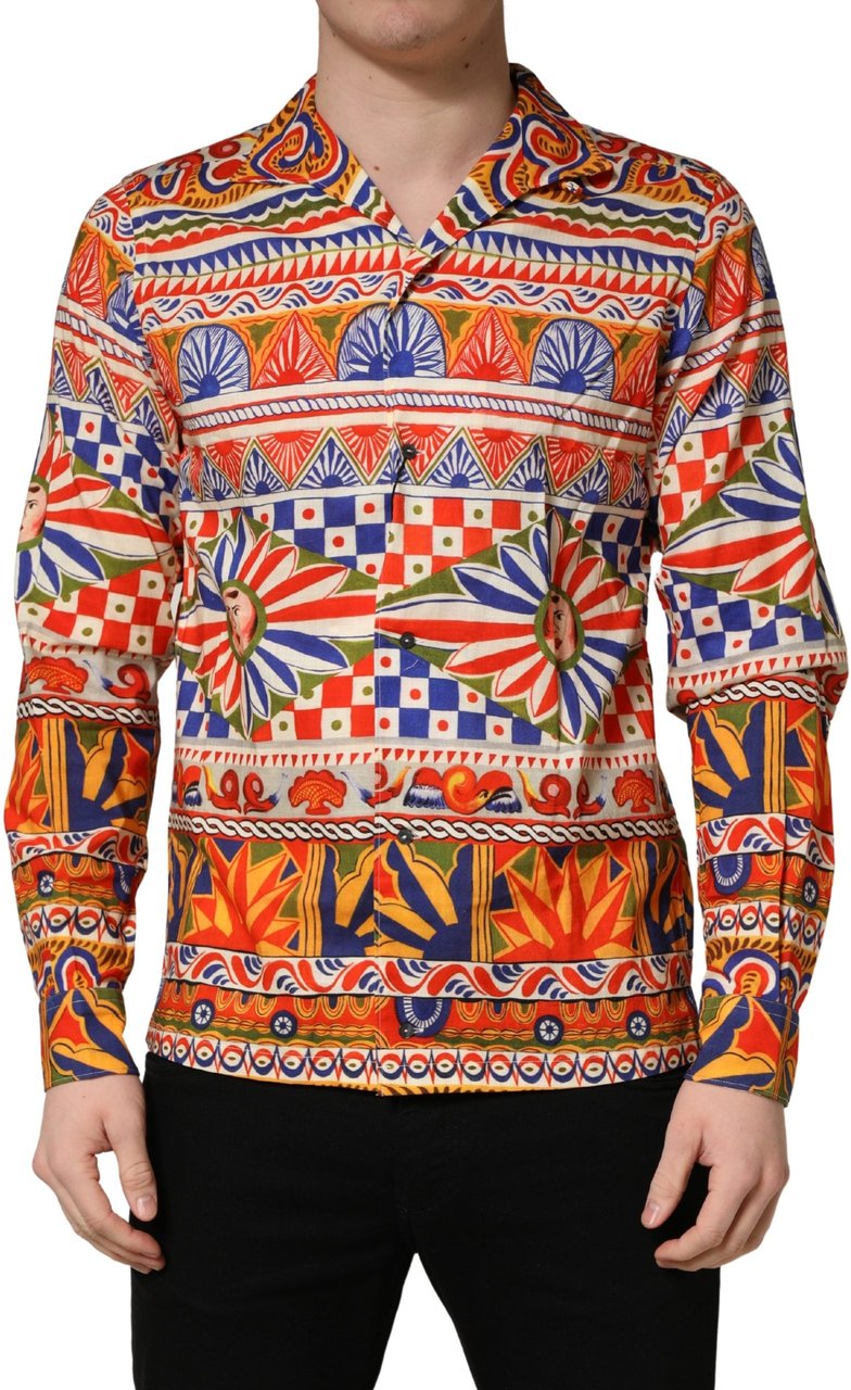 Dolce & Gabbana Multicolor Sicilian Carretto Twill Cotton Men Shirt Zwart