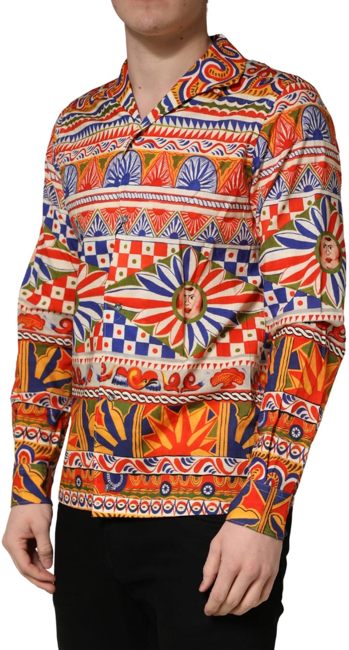 Dolce & Gabbana Multicolor Sicilian Carretto Twill Cotton Men Shirt Zwart