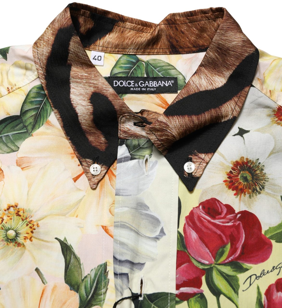 Dolce & Gabbana Multicolor Floral Animal Print Collared Shirt Divers