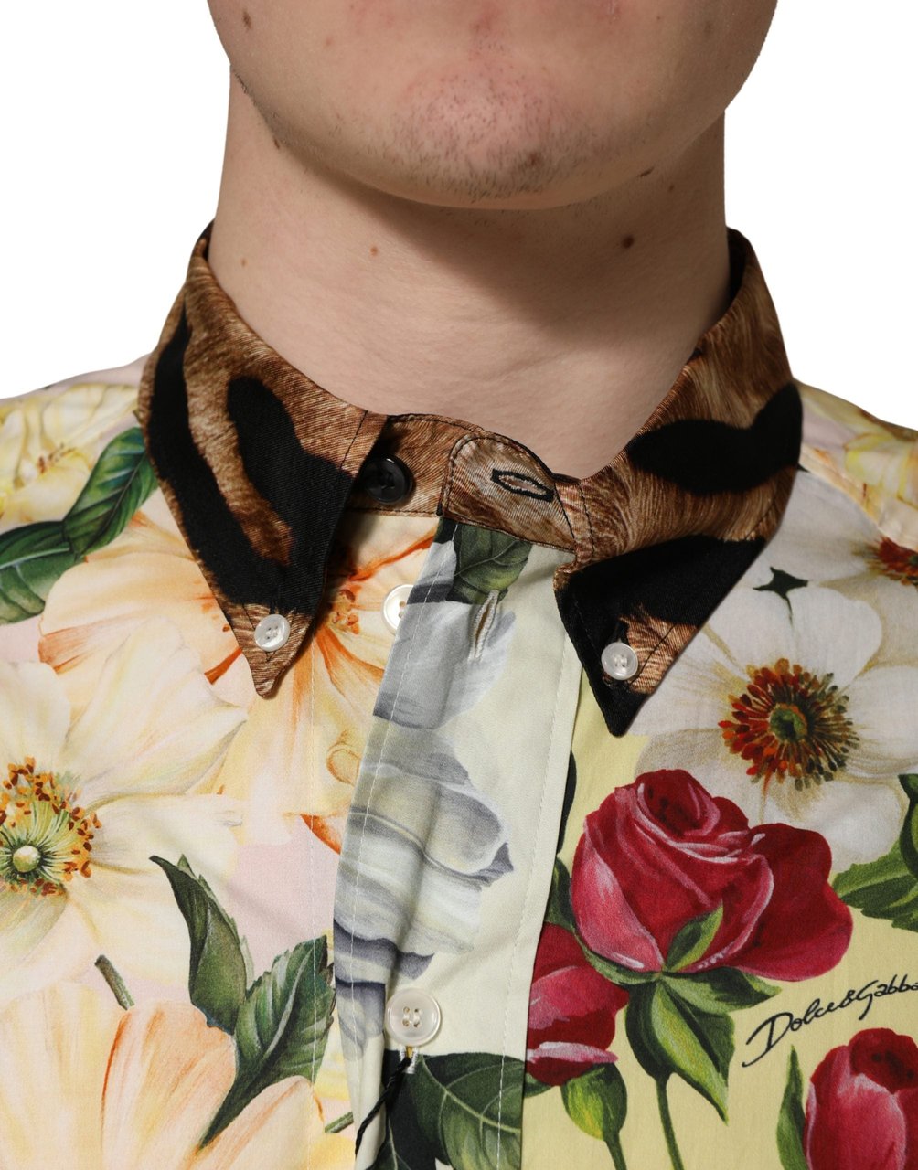 Dolce & Gabbana Multicolor Floral Animal Print Collared Shirt Divers