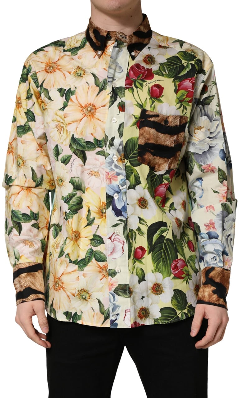 Dolce & Gabbana Multicolor Floral Animal Print Collared Shirt Divers