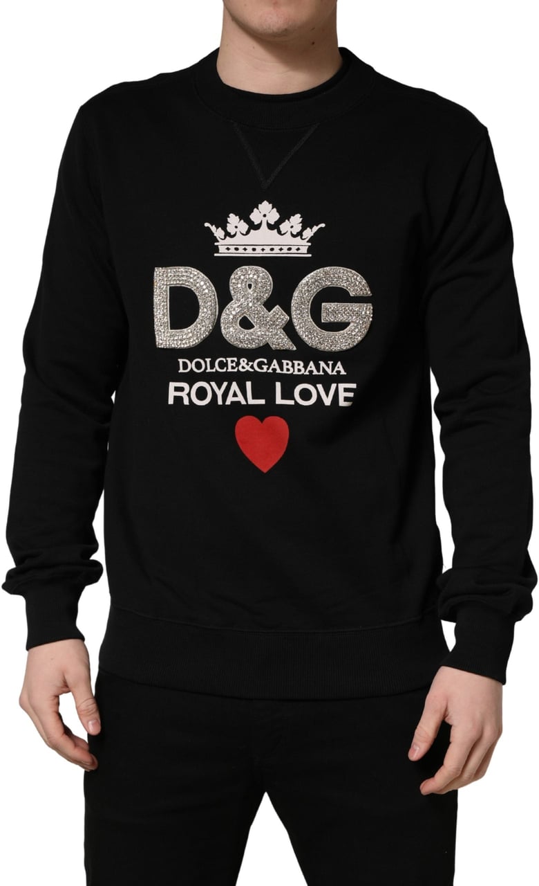 Dolce & Gabbana Black Embellished Cotton Sweatshirt Sweater Zwart