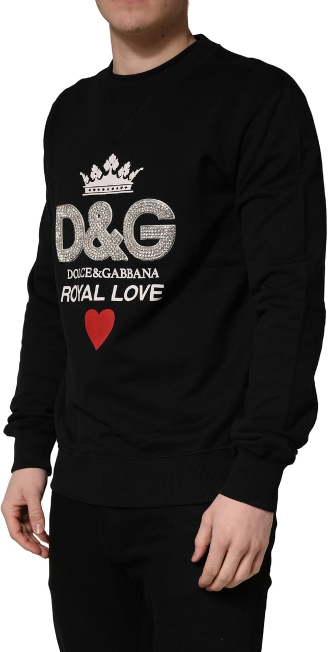 Dolce & Gabbana Black Embellished Cotton Sweatshirt Sweater Zwart
