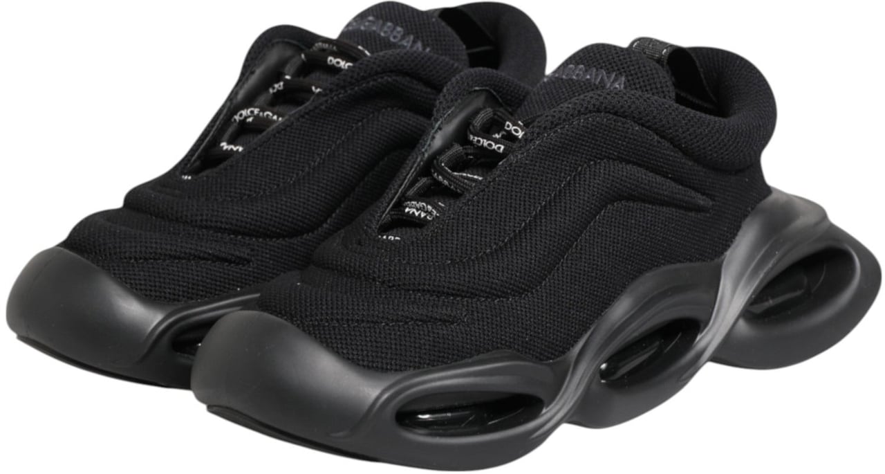 Dolce & Gabbana Black Slip On Low Top Wave Sneakers Shoes Zwart