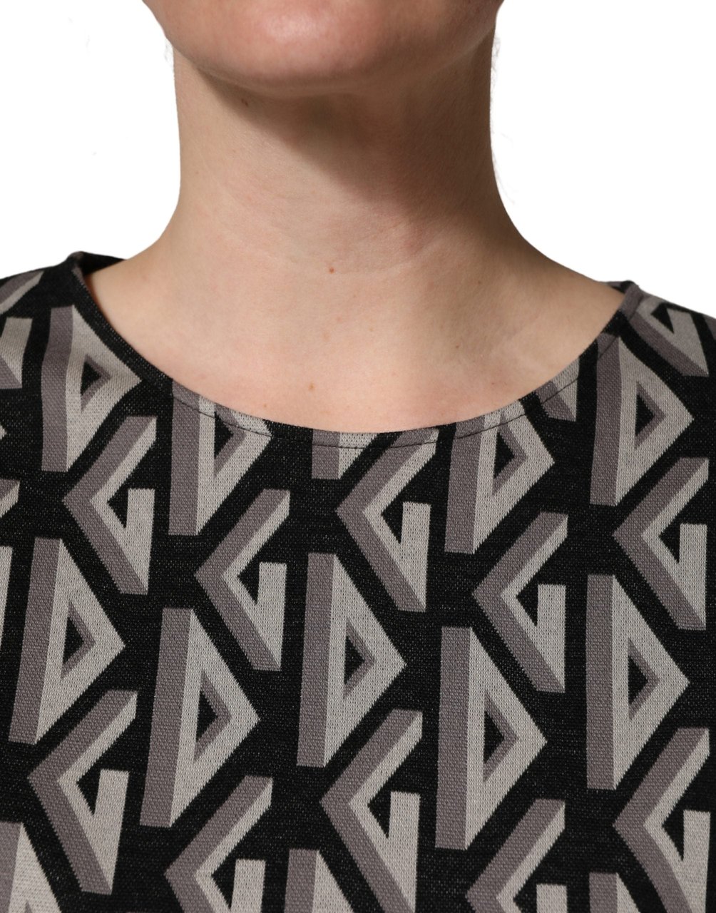 Dolce & Gabbana Black Logo Print Cotton Knee Length Dress Zwart