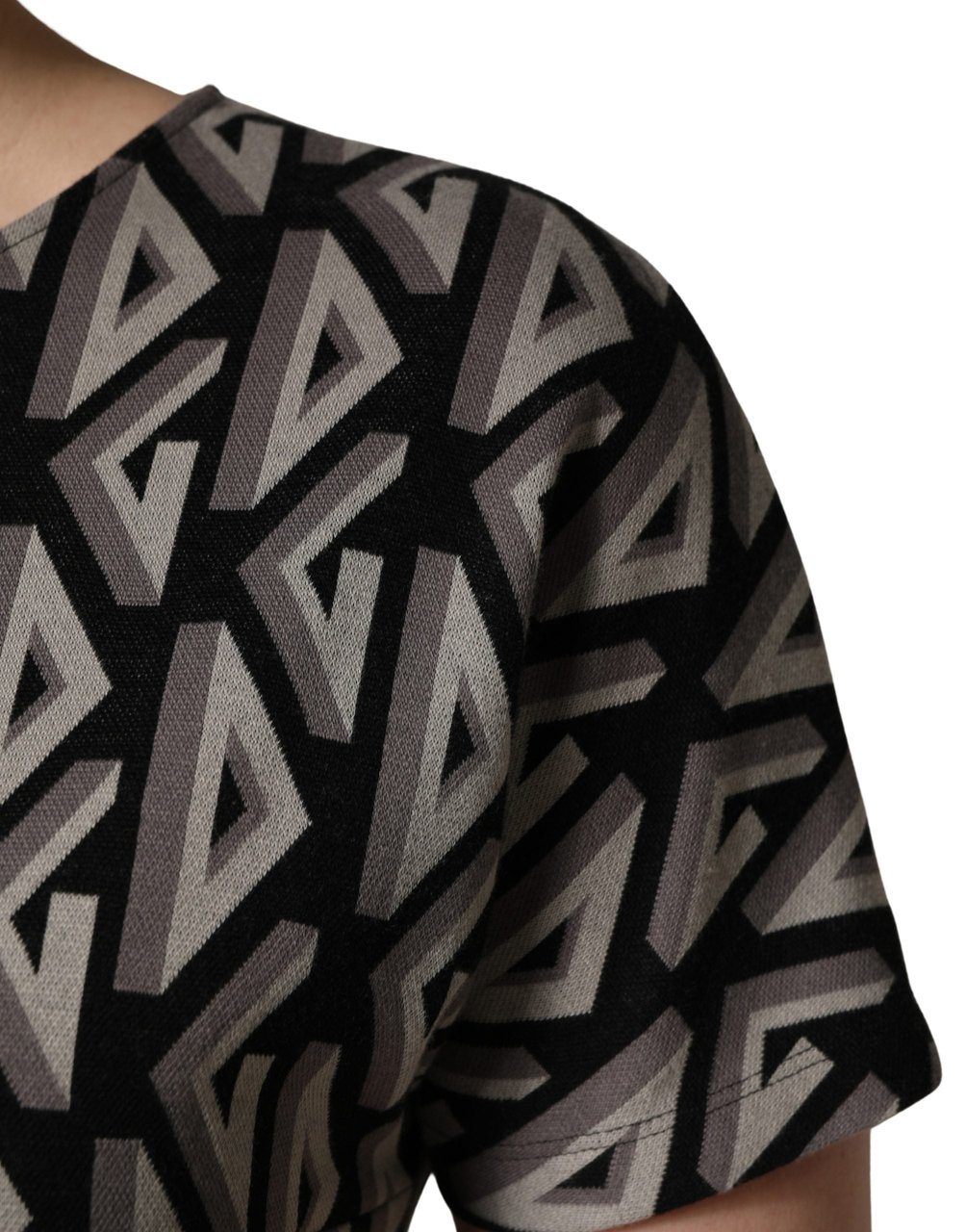 Dolce & Gabbana Black Logo Print Cotton Knee Length Dress Zwart