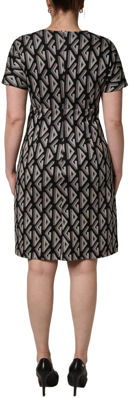 Dolce & Gabbana Black Logo Print Cotton Knee Length Dress Zwart