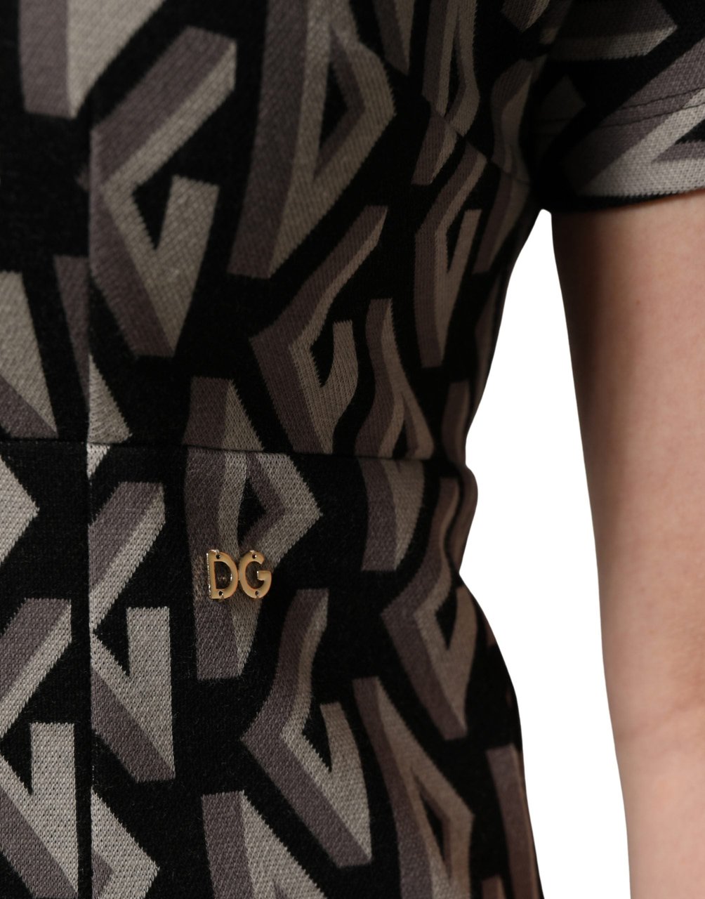 Dolce & Gabbana Black Logo Print Cotton Knee Length Dress Zwart