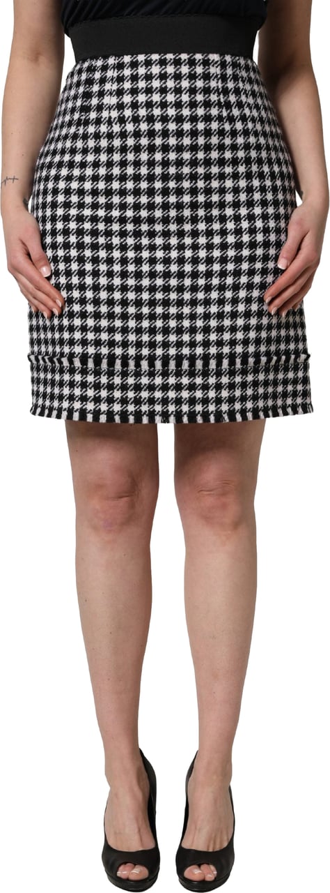 Dolce & Gabbana Black White Houndstooth HighWaist Mini Skirt Zwart