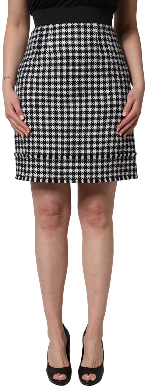 Dolce & Gabbana Black White Houndstooth HighWaist Mini Skirt Zwart