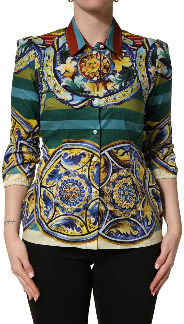 Dolce & Gabbana Multicolor Majolica Print Cotton Blouse Top Divers