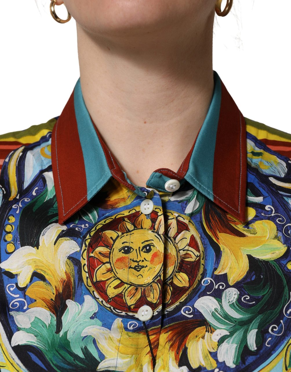 Dolce & Gabbana Multicolor Majolica Print Cotton Blouse Top Divers
