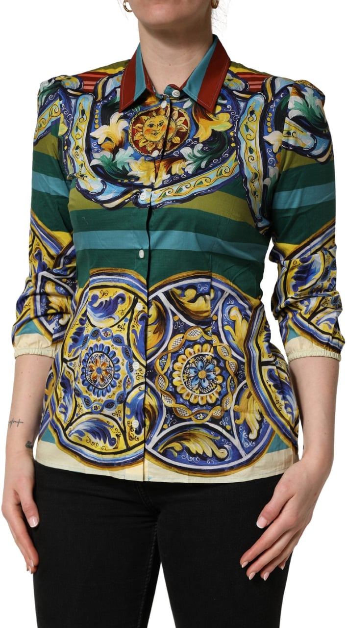 Dolce & Gabbana Multicolor Majolica Print Cotton Blouse Top Divers