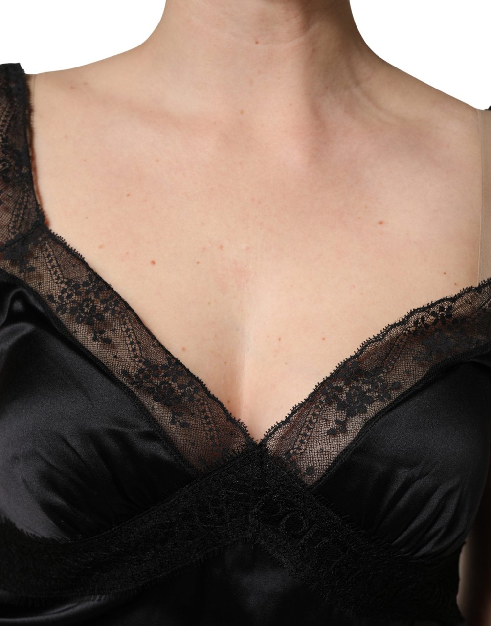 Dolce & Gabbana Black Silk Lace Trim Camisole V-neckline Tank Top Zwart