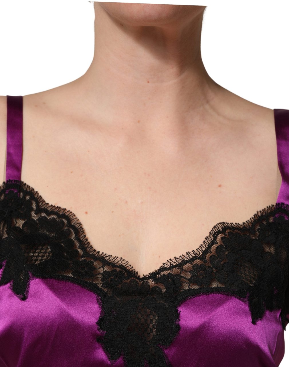 Dolce & Gabbana Purple Silk Lace Trim Camisole Sleeveless Tank Top Zwart