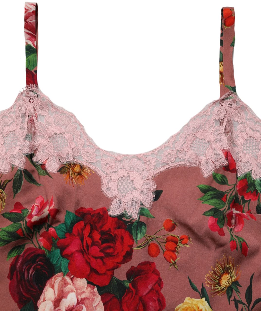 Dolce & Gabbana Brown Rose Print Satin Lace Camisole Tank Top Bruin
