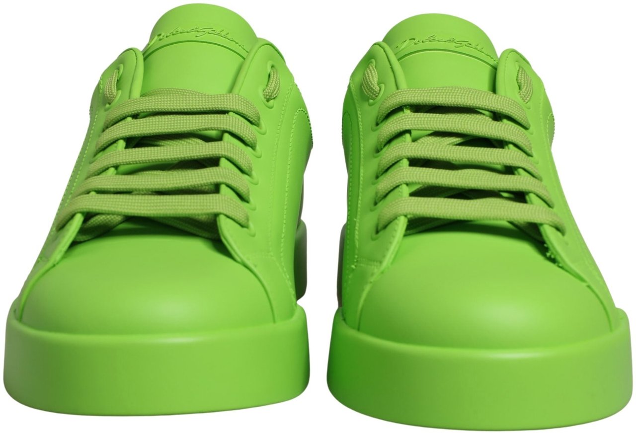 Dolce & Gabbana Green Leather Portofino Low Top Sneakers Shoes Groen
