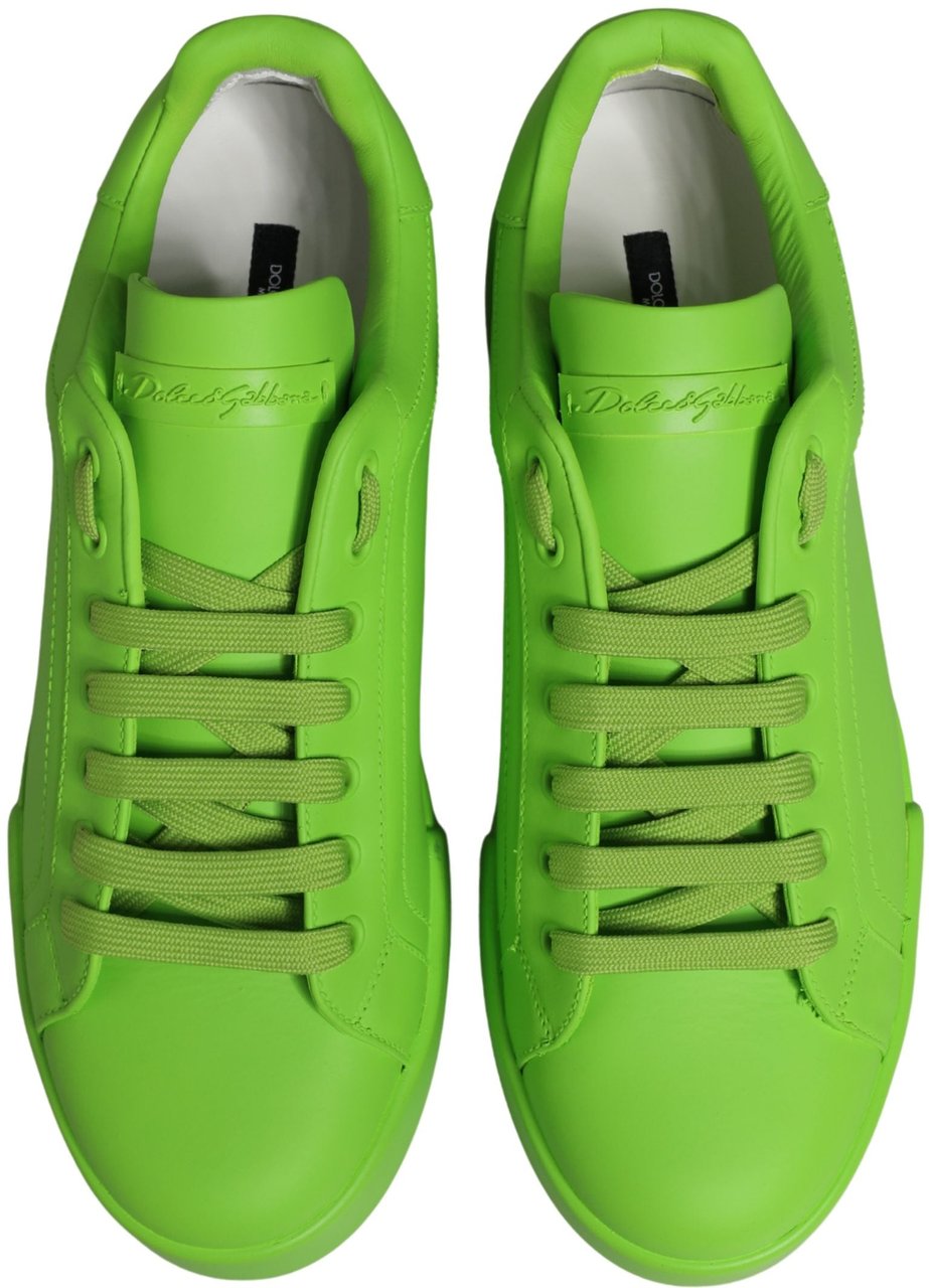 Dolce & Gabbana Green Leather Portofino Low Top Sneakers Shoes Groen