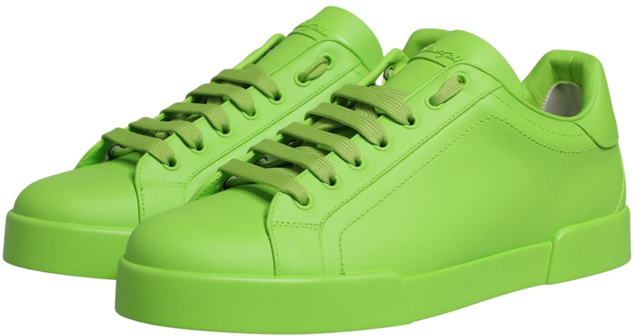 Dolce & Gabbana Green Leather Portofino Low Top Sneakers Shoes Groen