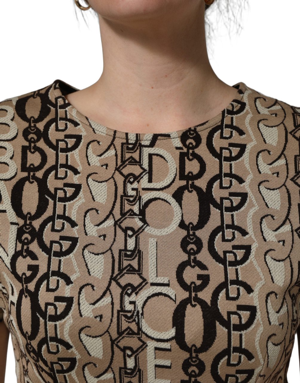 Dolce & Gabbana Brown DG Logo Chain Short-Sleeve Sheath Dress Bruin