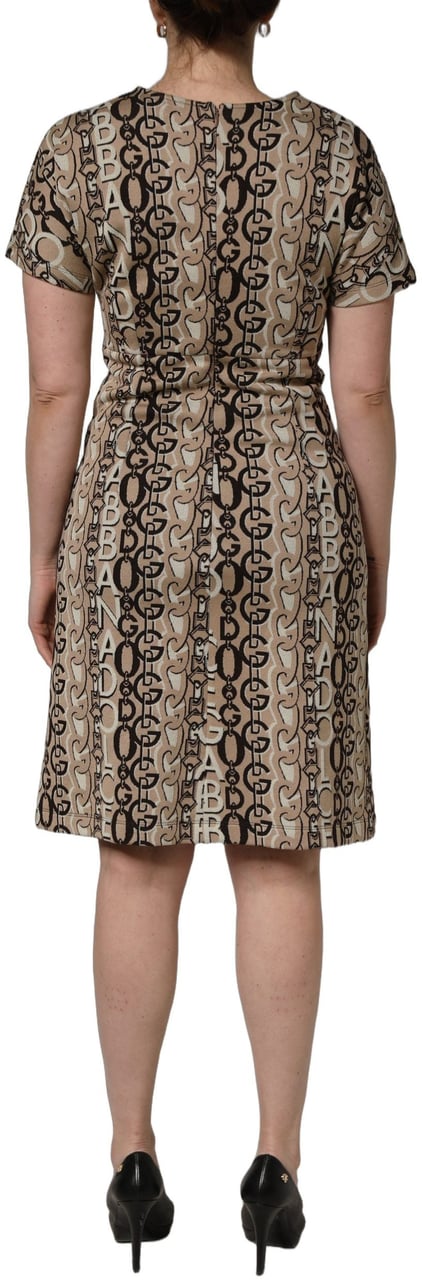 Dolce & Gabbana Brown DG Logo Chain Short-Sleeve Sheath Dress Bruin