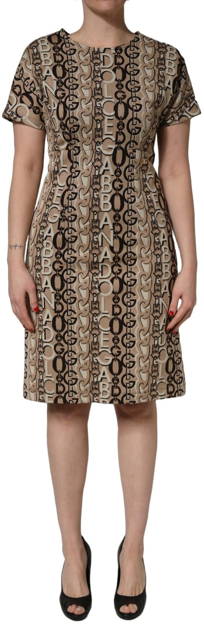 Dolce & Gabbana Brown DG Logo Chain Short-Sleeve Sheath Dress Bruin