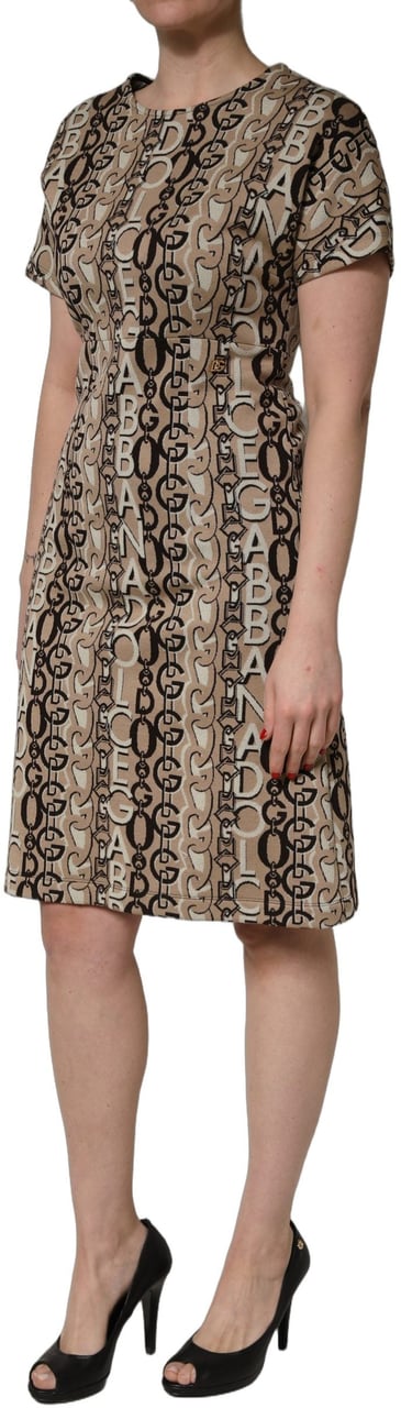 Dolce & Gabbana Brown DG Logo Chain Short-Sleeve Sheath Dress Bruin