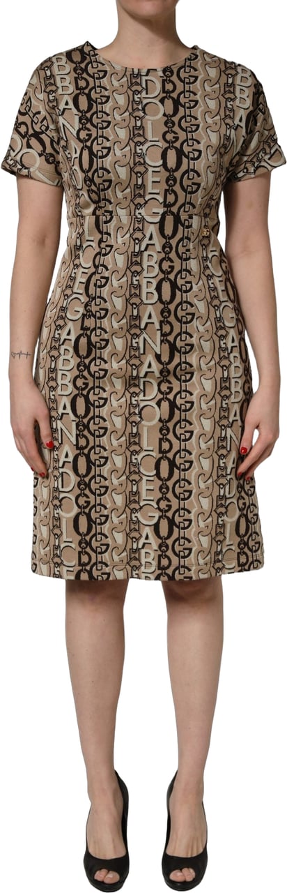 Dolce & Gabbana Brown DG Logo Chain Short-Sleeve Sheath Dress Bruin