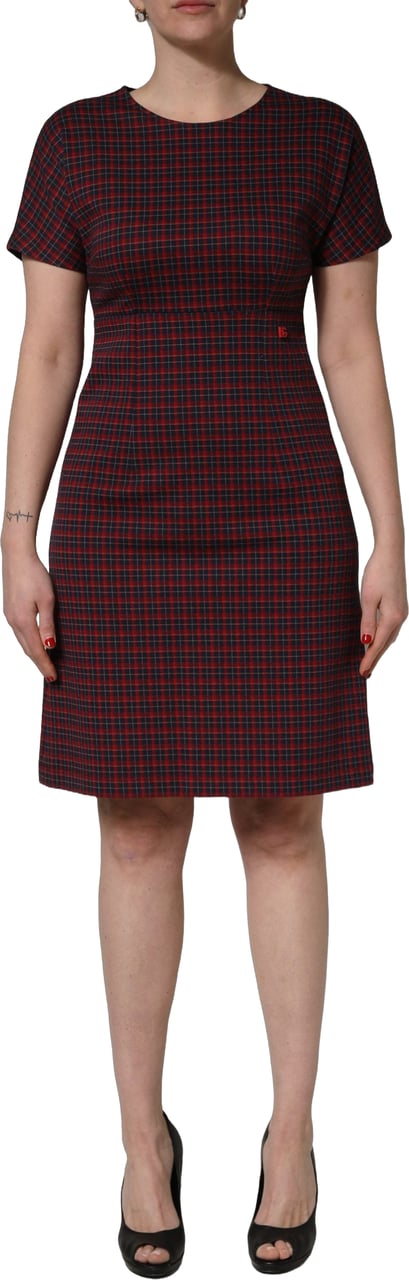 Dolce & Gabbana Red Black Checkered ShortSleeve Sheath Dress Zwart