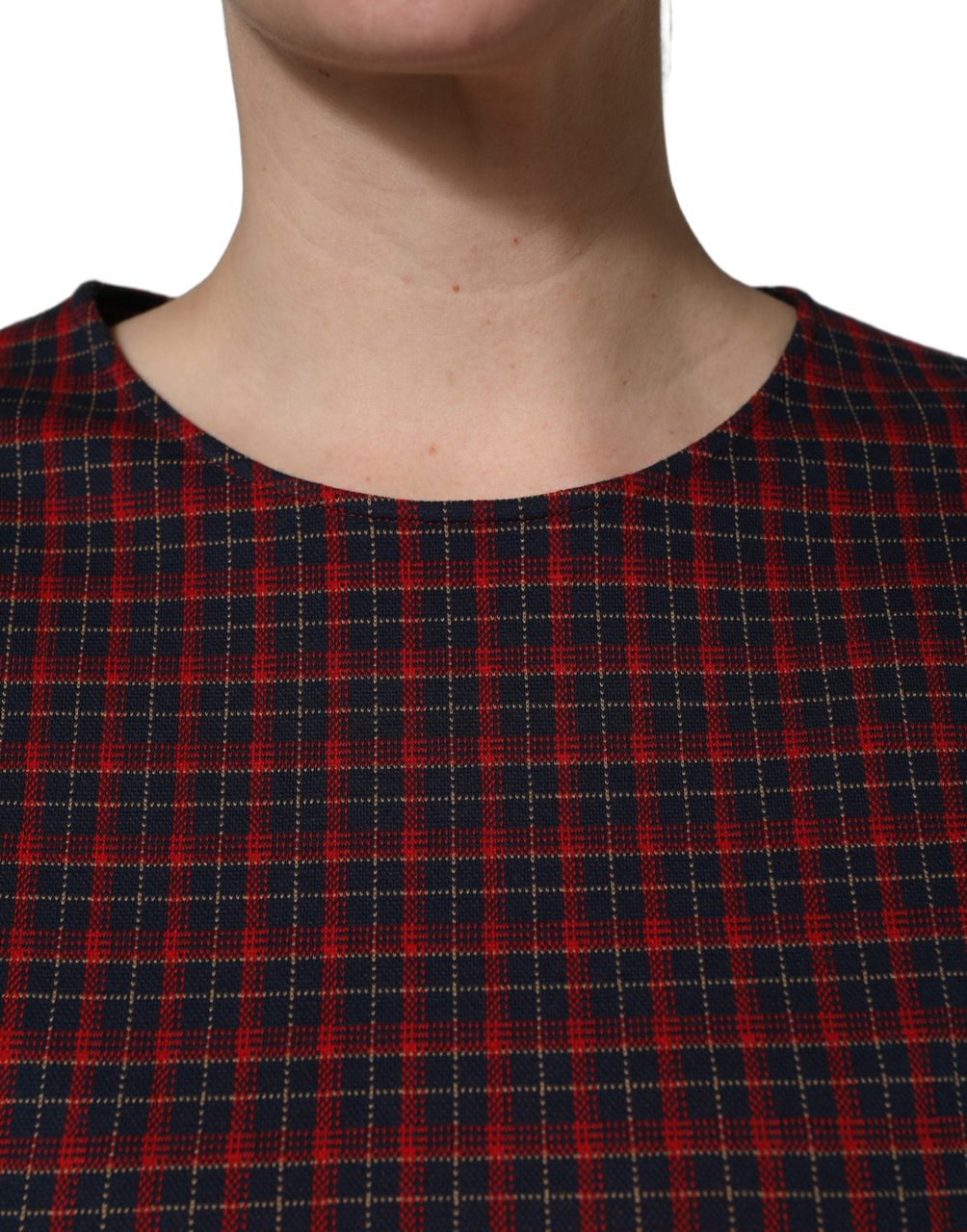 Dolce & Gabbana Red Black Checkered ShortSleeve Sheath Dress Zwart