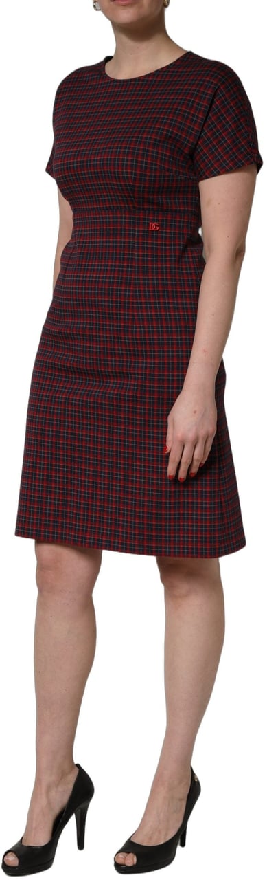 Dolce & Gabbana Red Black Checkered ShortSleeve Sheath Dress Zwart