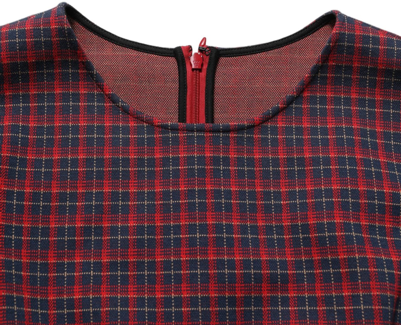 Dolce & Gabbana Red Black Checkered ShortSleeve Sheath Dress Zwart