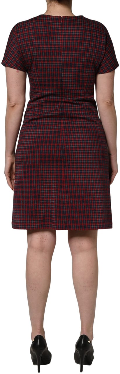 Dolce & Gabbana Red Black Checkered ShortSleeve Sheath Dress Zwart
