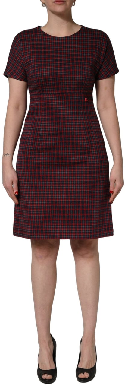 Dolce & Gabbana Red Black Checkered ShortSleeve Sheath Dress Zwart